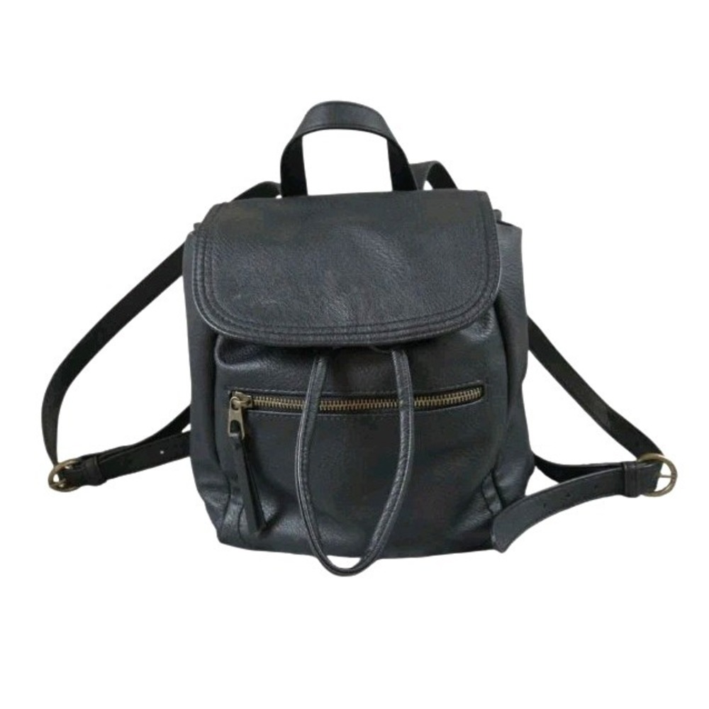 Universal Thread Backpack Black Faux Leather Flap Drawstring Everyday Casual Bag